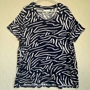 NWT Mud Pie Womens Zander Blue White Swirl T-Shirt Sz L